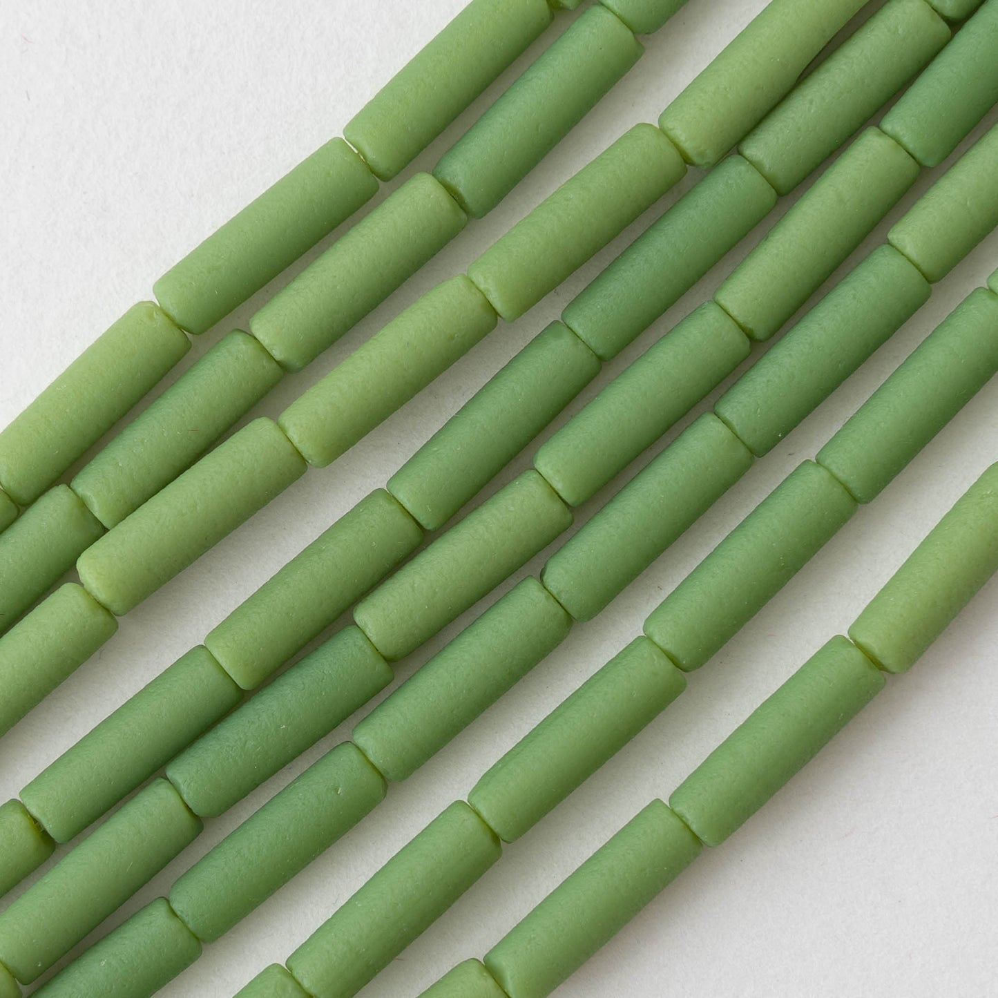 4x14mm Frosted Glass Tube Beads - Opaque Green
