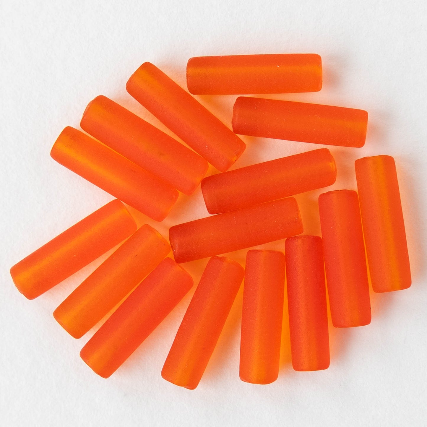 4x14mm Frosted Glass Tube Beads - Orange - 30 tubes