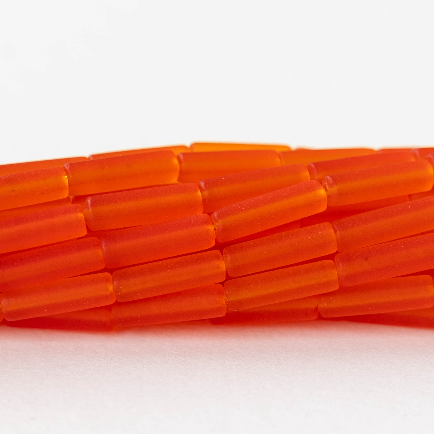 4x14mm Frosted Glass Tube Beads - Orange - 30 tubes