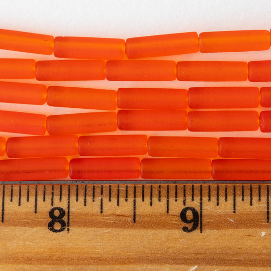 4x14mm Frosted Glass Tube Beads - Orange - 30 tubes