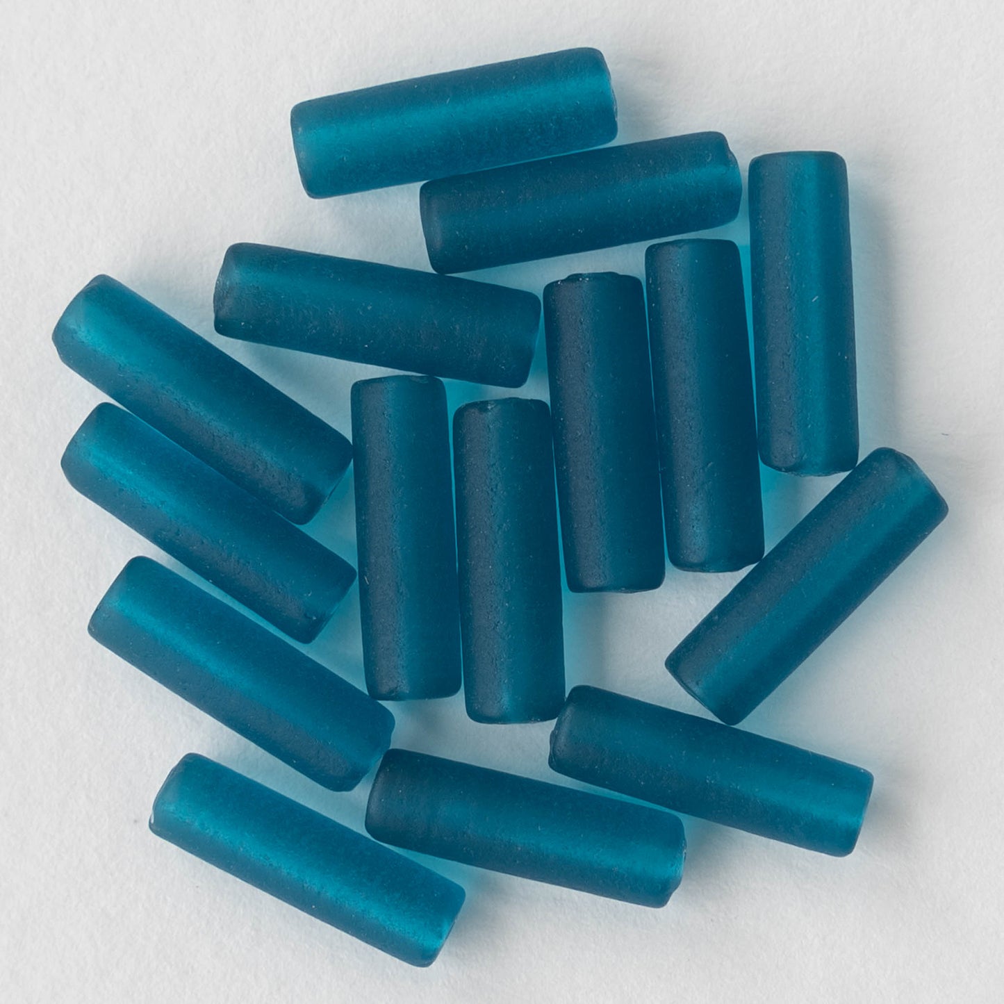 4x14mm Frosted Glass Tube Beads - Teal - 30 or 90