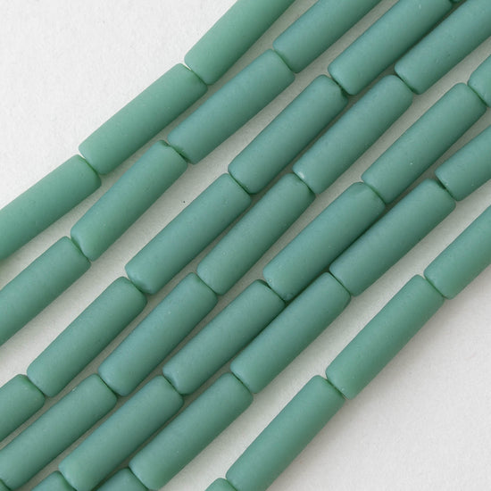 4x14mm Frosted Glass Tube Beads - Opaque Turquoise - 30 or 90
