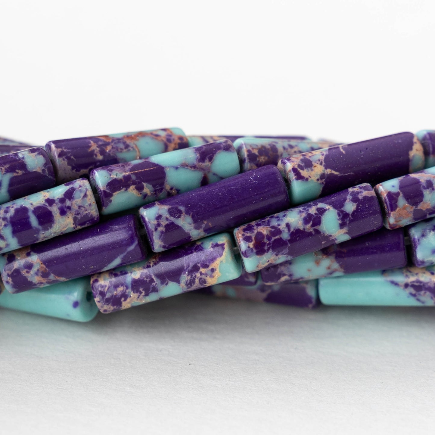 4x14mm Impression Jasper Tube Beads - Blue and Purple Mix - 28 beads