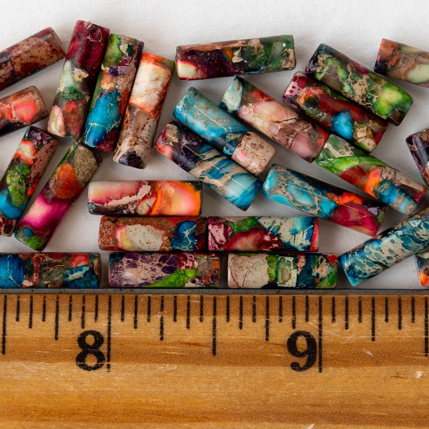 4x14mm Impression Jasper Tube Beads - Color Mix - 28 beads