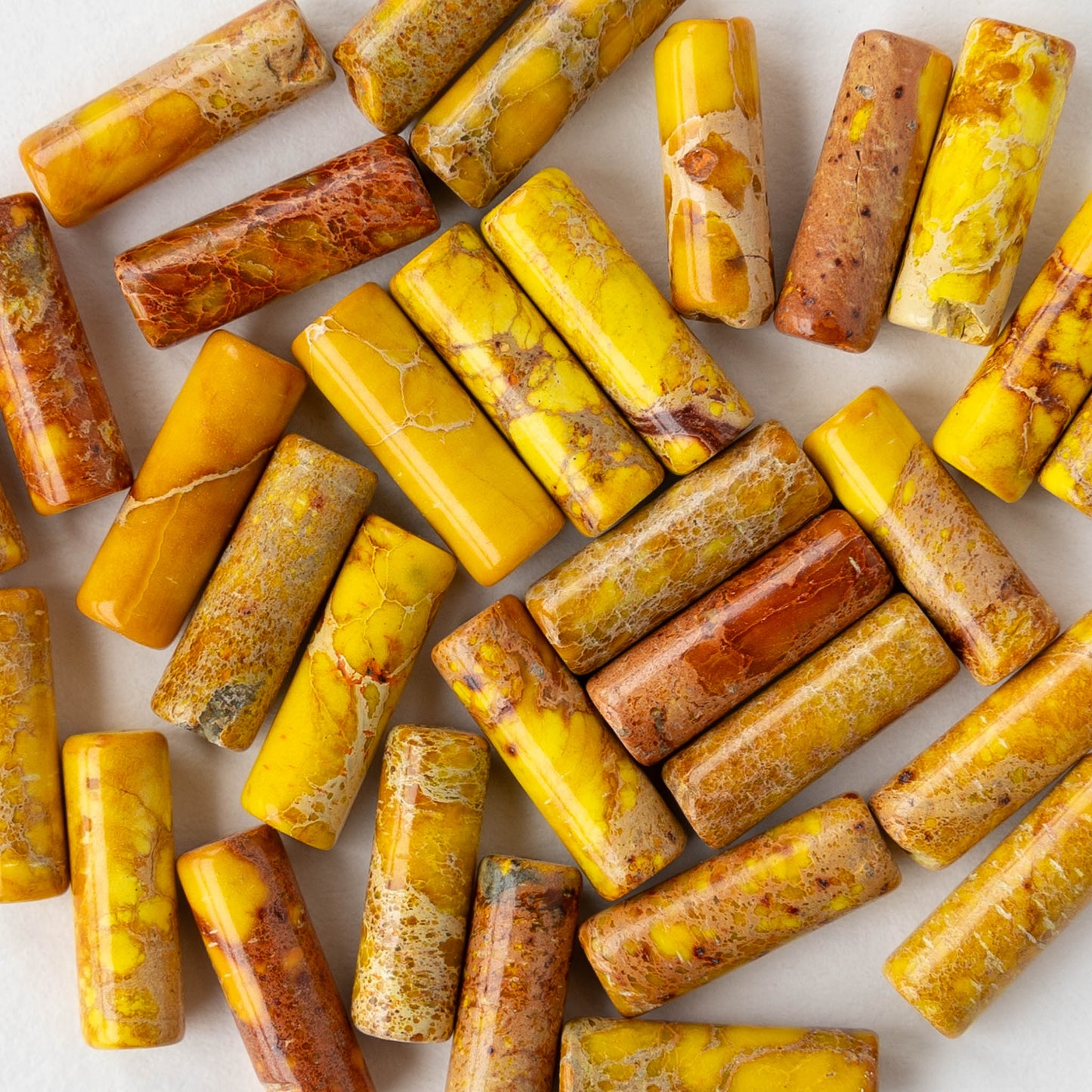 4x14mm Impression Jasper Tube Beads - Yellow - 28 beads