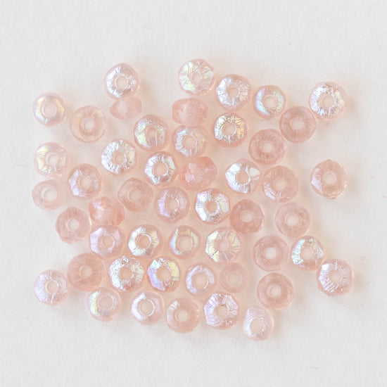 4x2mm Rondelle Beads - Etched pink AB- 50 beads