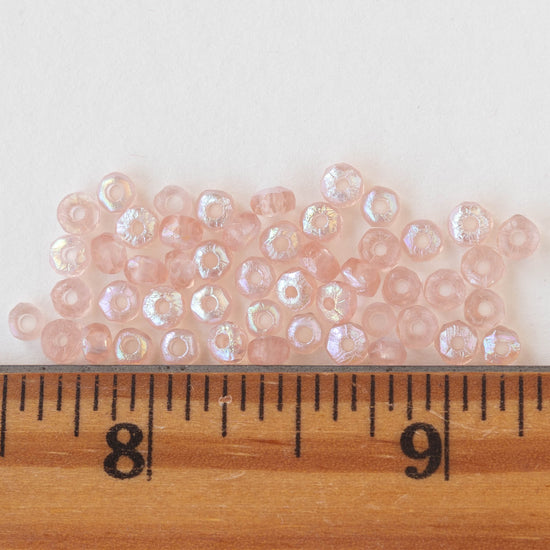 4x2mm Rondelle Beads - Etched pink AB- 50 beads