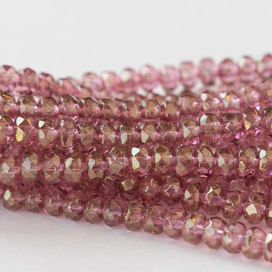 4x2mm Rondelle Beads - Pink with Gold Luster- 50 beads