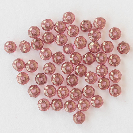 4x2mm Rondelle Beads - Pink with Gold Luster- 50 beads