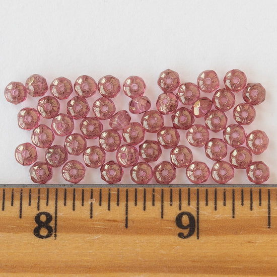 4x2mm Rondelle Beads - Pink with Gold Luster- 50 beads