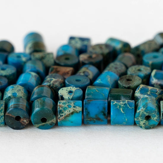 4x4.5mm Impression Jasper Tube Beads - Blue - 30 beads