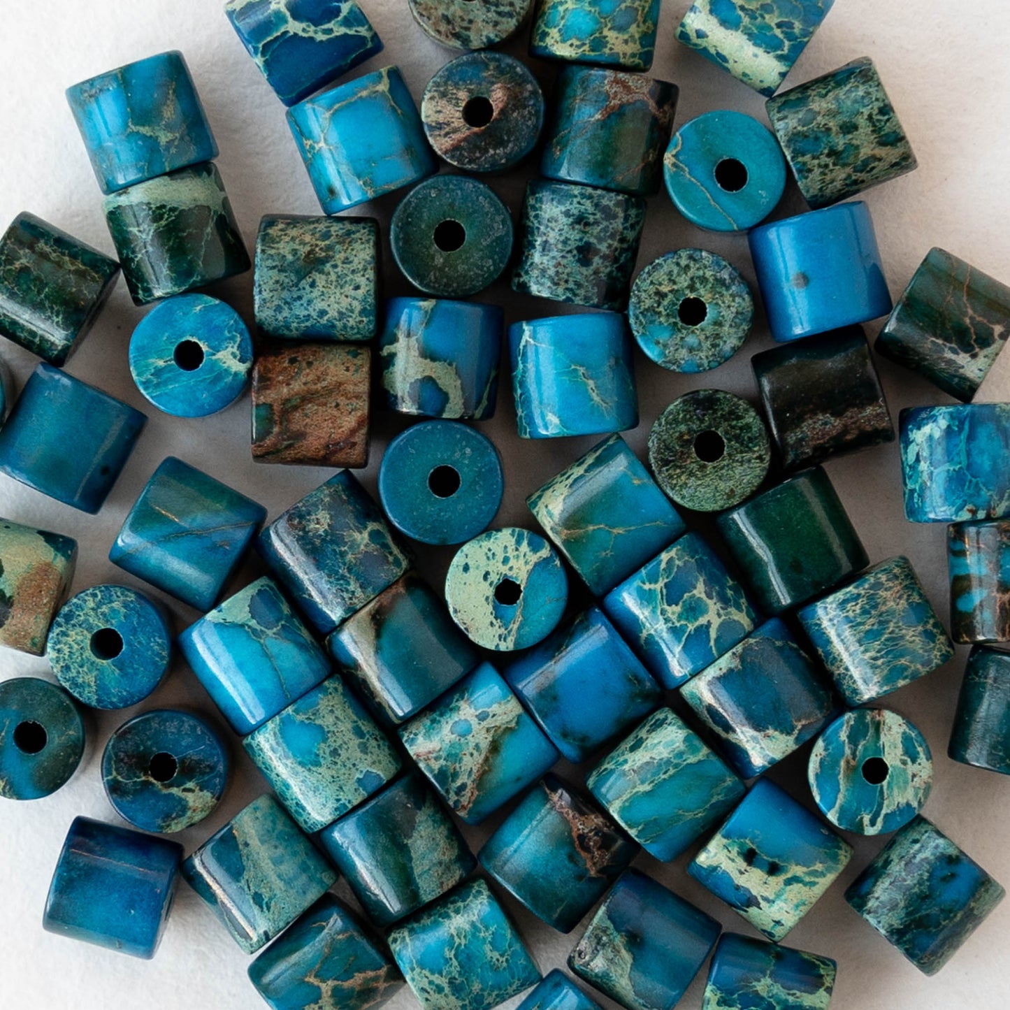 4x4.5mm Impression Jasper Tube Beads - Blue - 30 beads