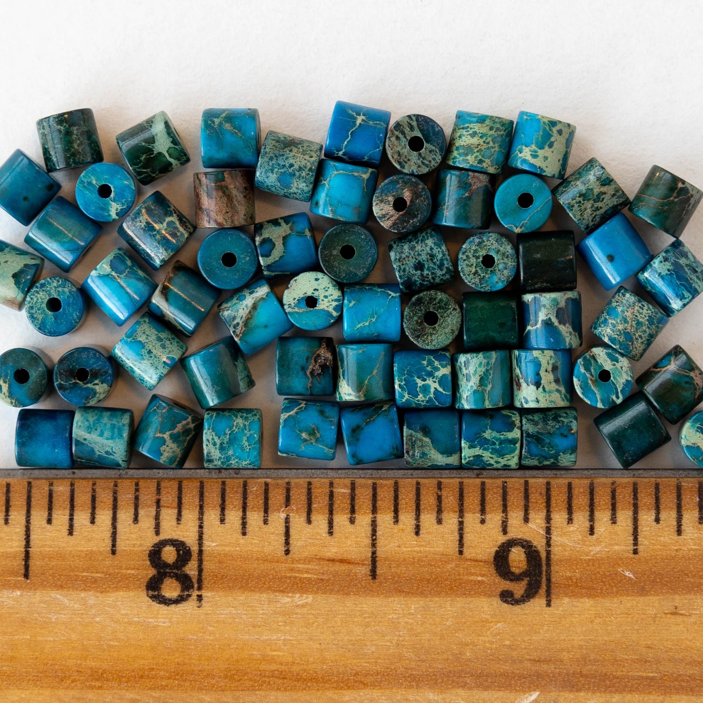 4x4.5mm Impression Jasper Tube Beads - Blue - 30 beads