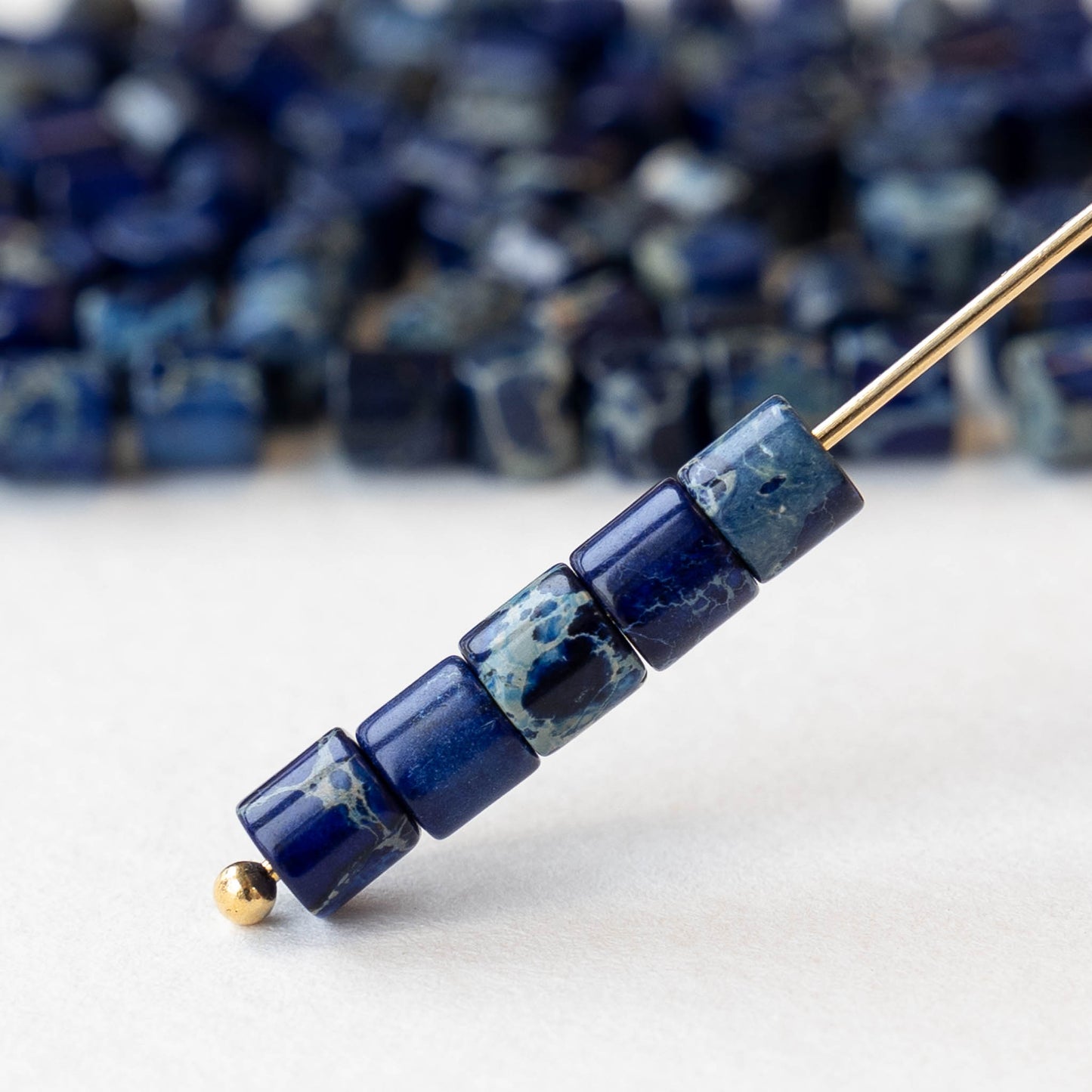 4x4.5mm Impression Jasper Tube Beads - Cobalt Blue - 30 beads