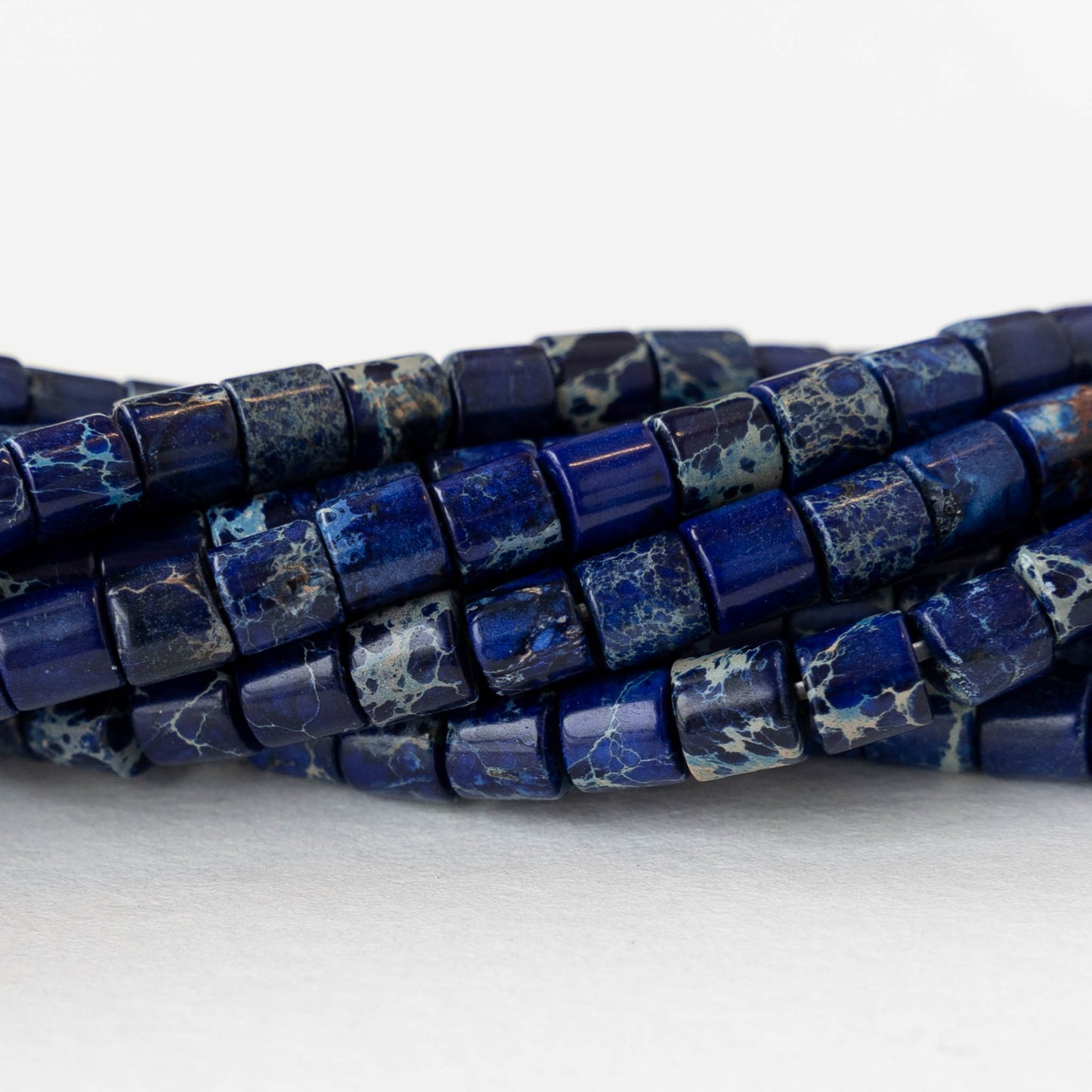 4x4.5mm Impression Jasper Tube Beads - Cobalt Blue - 30 beads