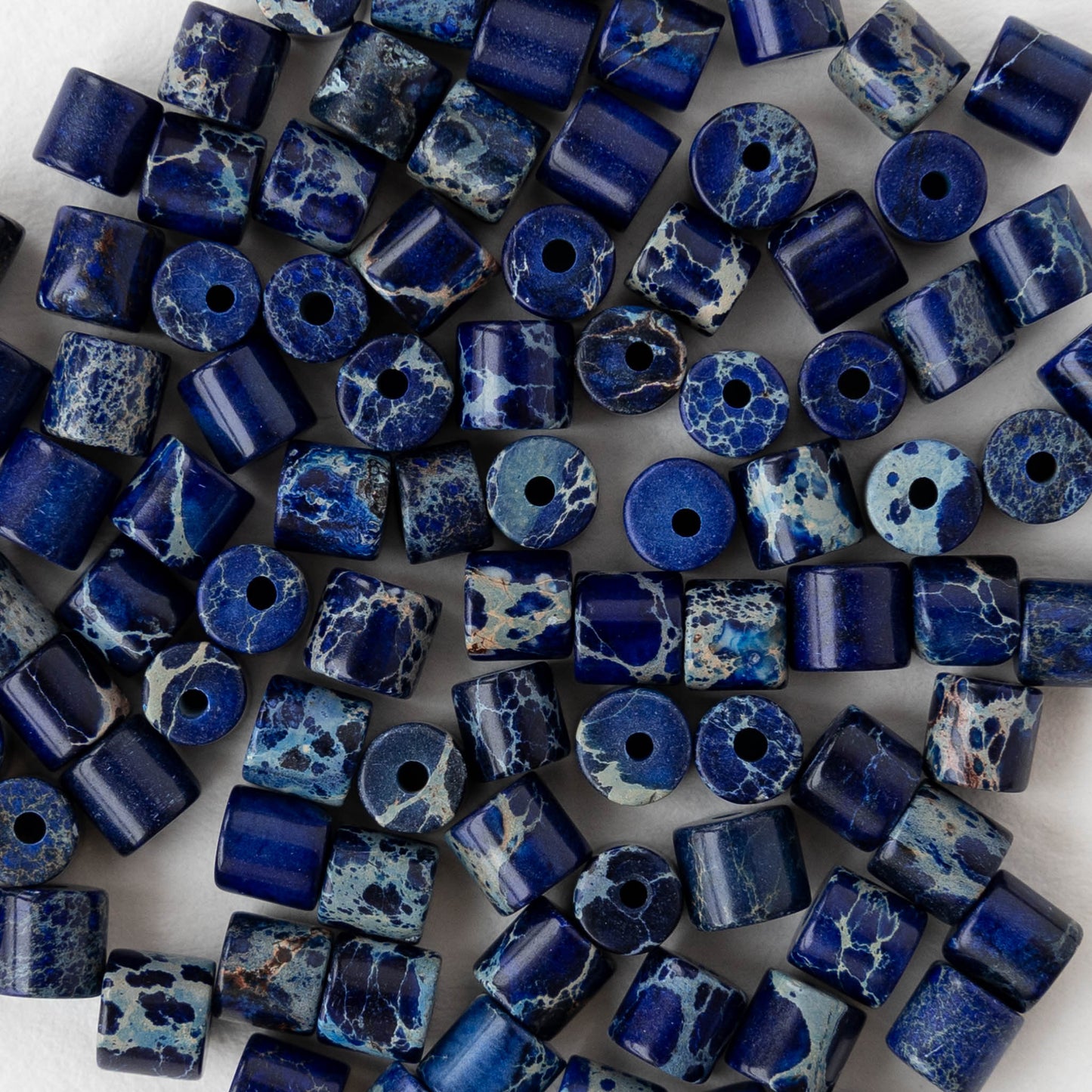 4x4.5mm Impression Jasper Tube Beads - Cobalt Blue - 30 beads