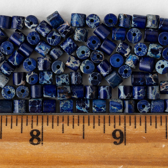 4x4.5mm Impression Jasper Tube Beads - Cobalt Blue - 30 beads