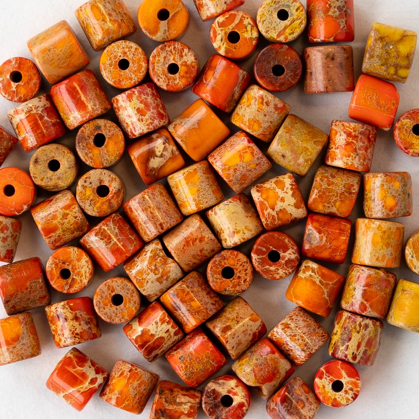 4x4.5mm Impression Jasper Tube Beads - Dark Orange - 30 beads