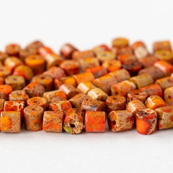 4x4.5mm Impression Jasper Tube Beads - Dark Orange - 30 beads