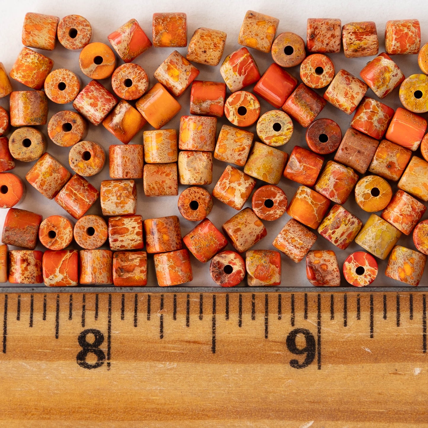 4x4.5mm Impression Jasper Tube Beads - Dark Orange - 30 beads