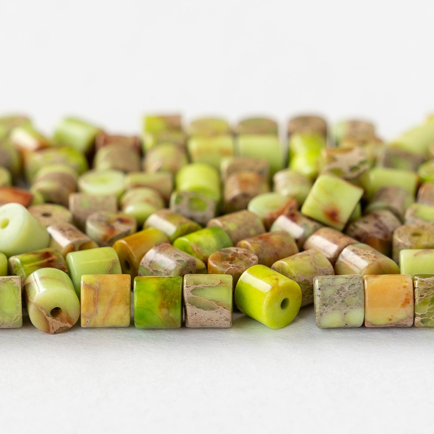 4x4.5mm Impression Jasper Tube Beads - Light Green - 30 beads