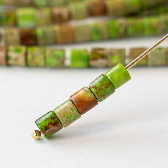 4x4.5mm Impression Jasper Tube Beads - Green - 30 beads