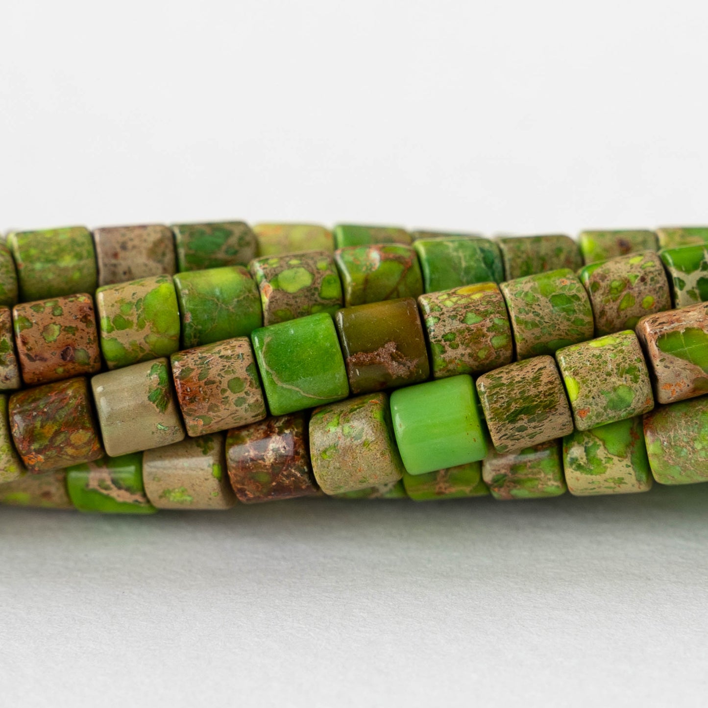 4x4.5mm Impression Jasper Tube Beads - Green - 30 beads