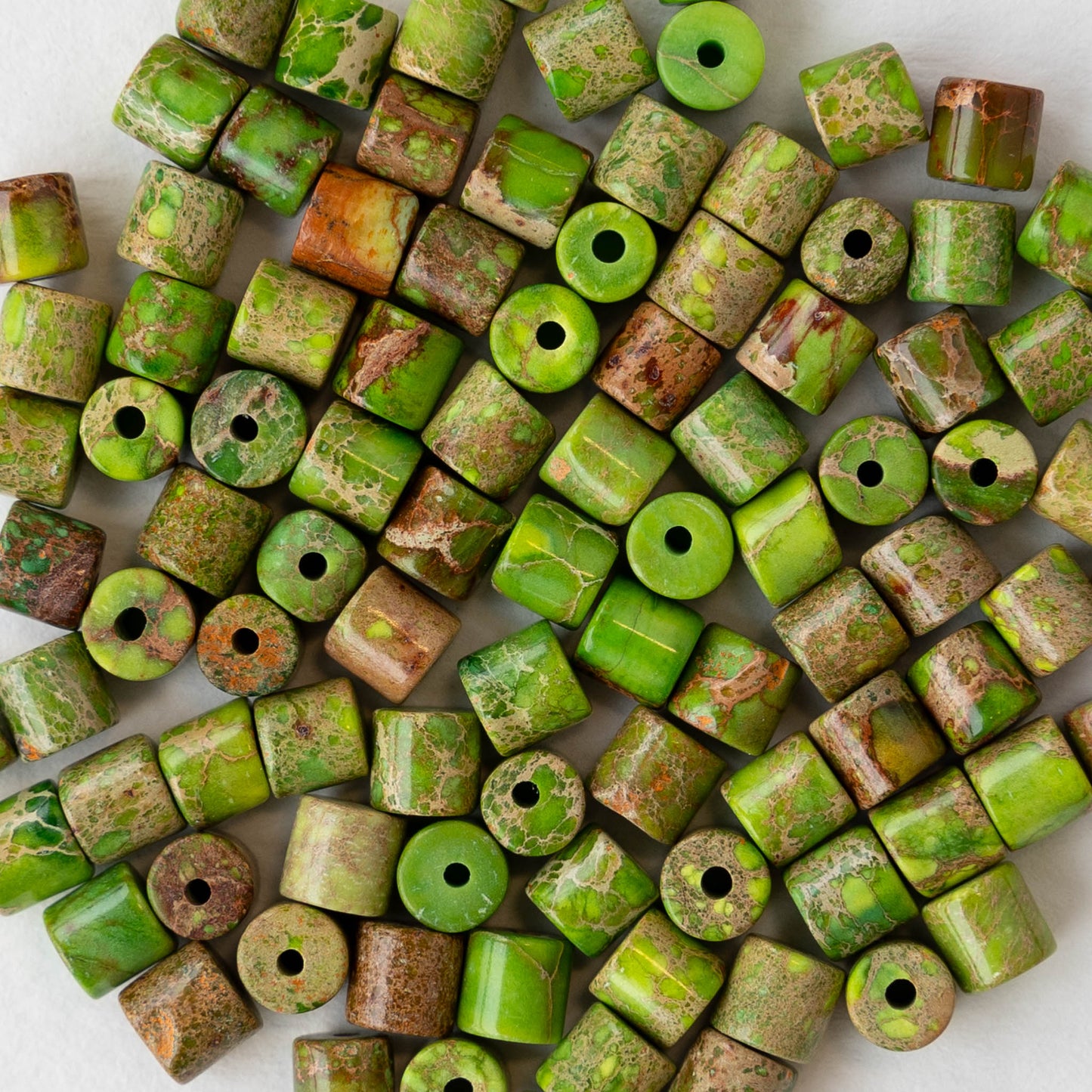 4x4.5mm Impression Jasper Tube Beads - Green - 30 beads