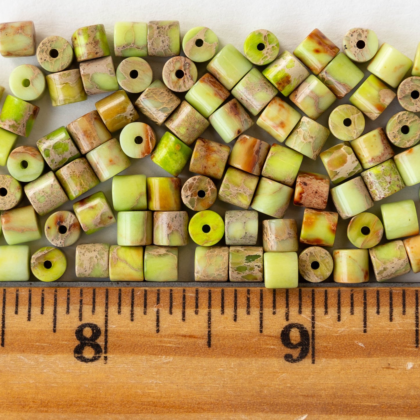 4x4.5mm Impression Jasper Tube Beads - Light Green - 30 beads