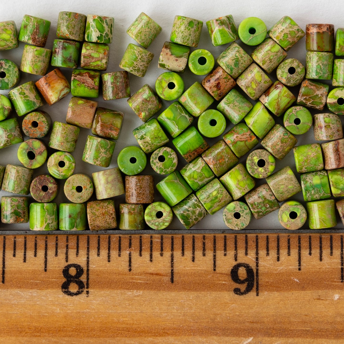 4x4.5mm Impression Jasper Tube Beads - Green - 30 beads