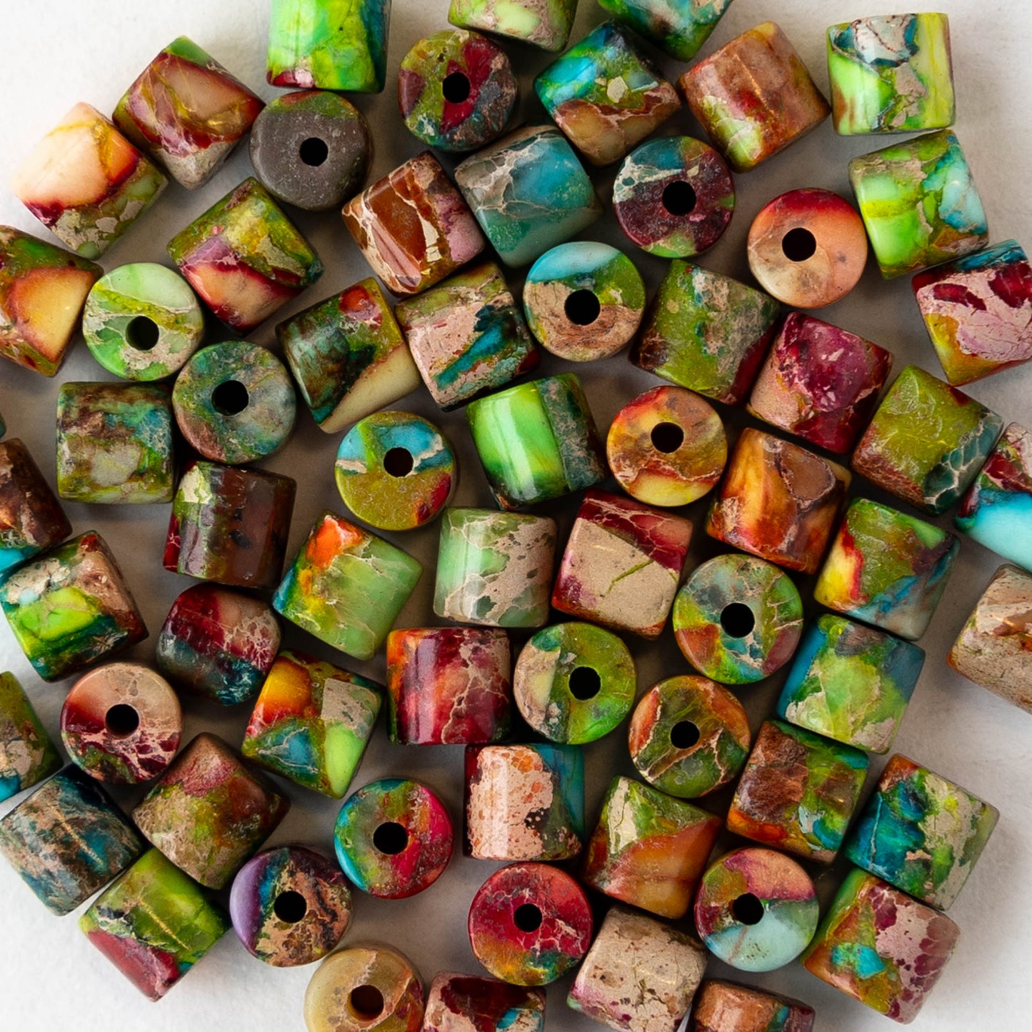 4x4.5mm Impression Jasper Tube Beads - Multicolor - 30 beads