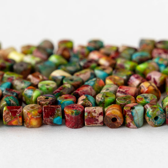 4x4.5mm Impression Jasper Tube Beads - Multicolor - 30 beads