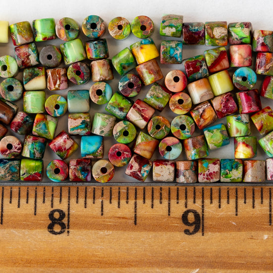 4x4.5mm Impression Jasper Tube Beads - Multicolor - 30 beads