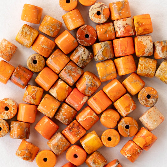 4x4.5mm Impression Jasper Tube Beads - Orange - 30 beads