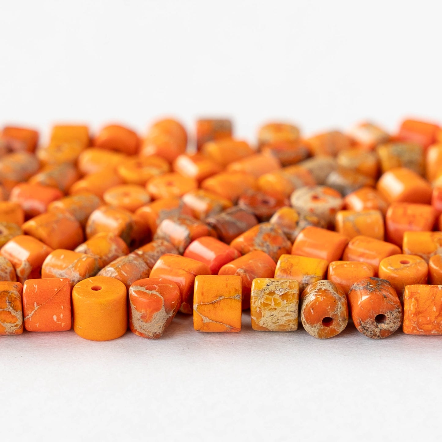 4x4.5mm Impression Jasper Tube Beads - Orange - 30 beads