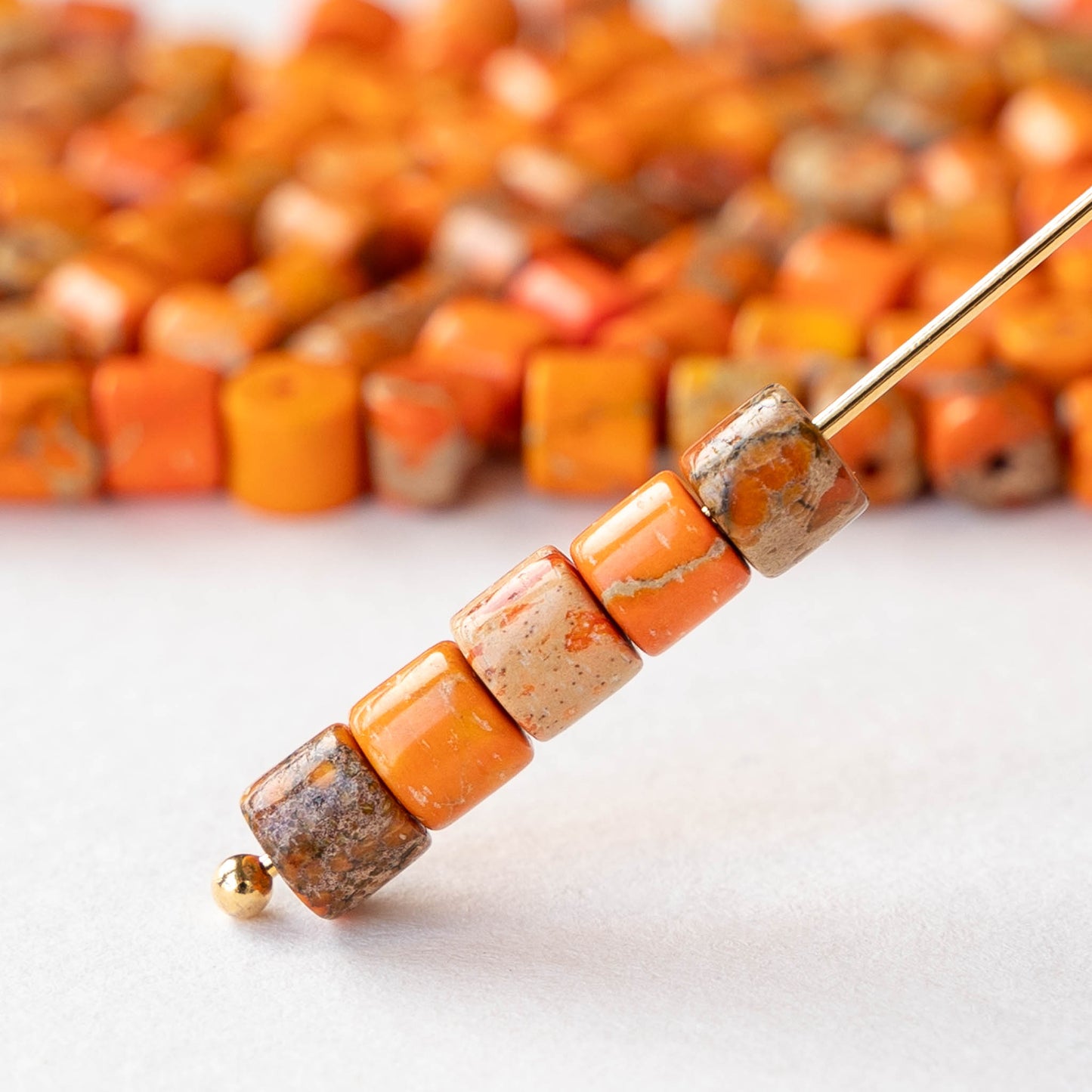 4x4.5mm Impression Jasper Tube Beads - Orange - 30 beads