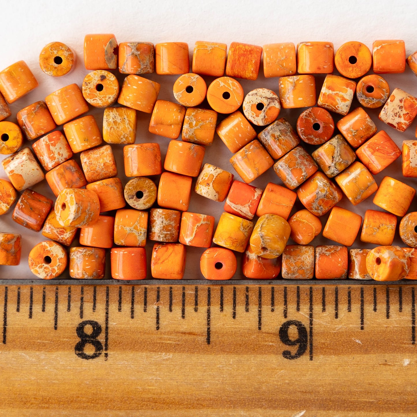 4x4.5mm Impression Jasper Tube Beads - Orange - 30 beads