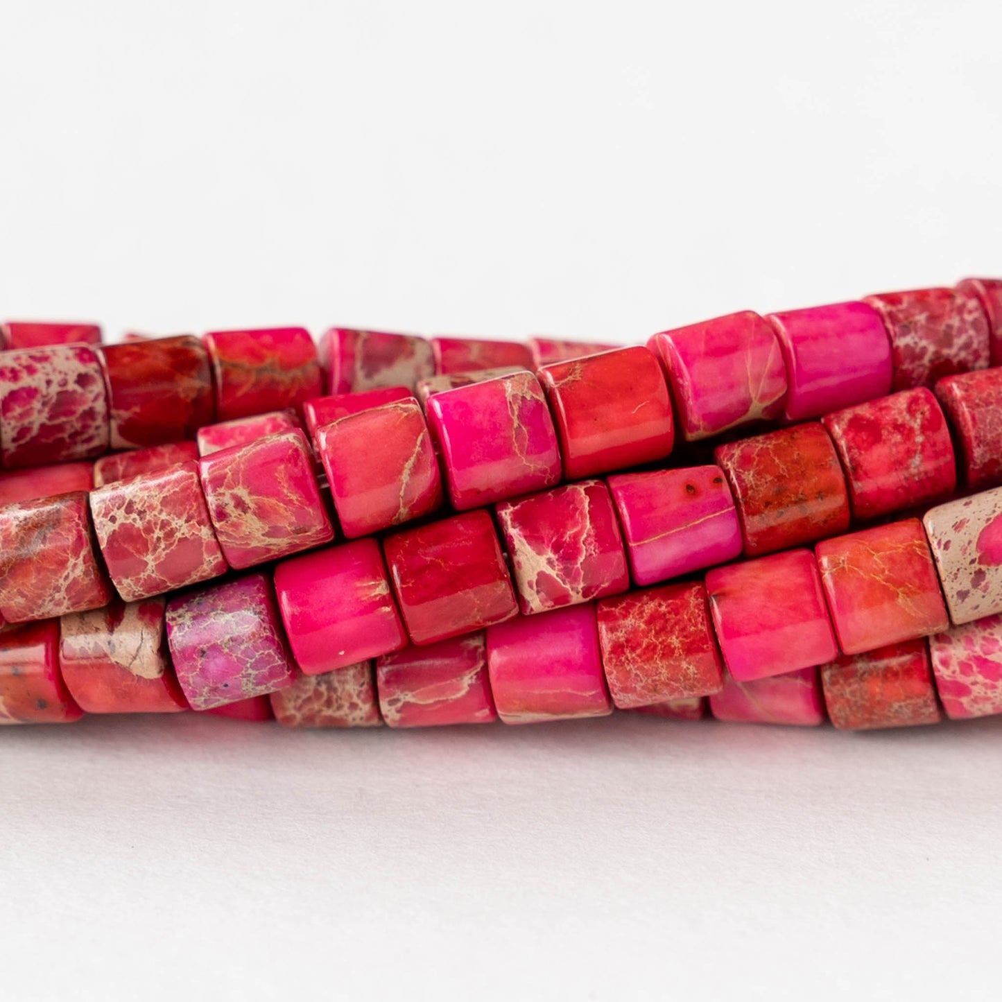 4x4.5mm Impression Jasper Tube Beads - Pink - 30 beads