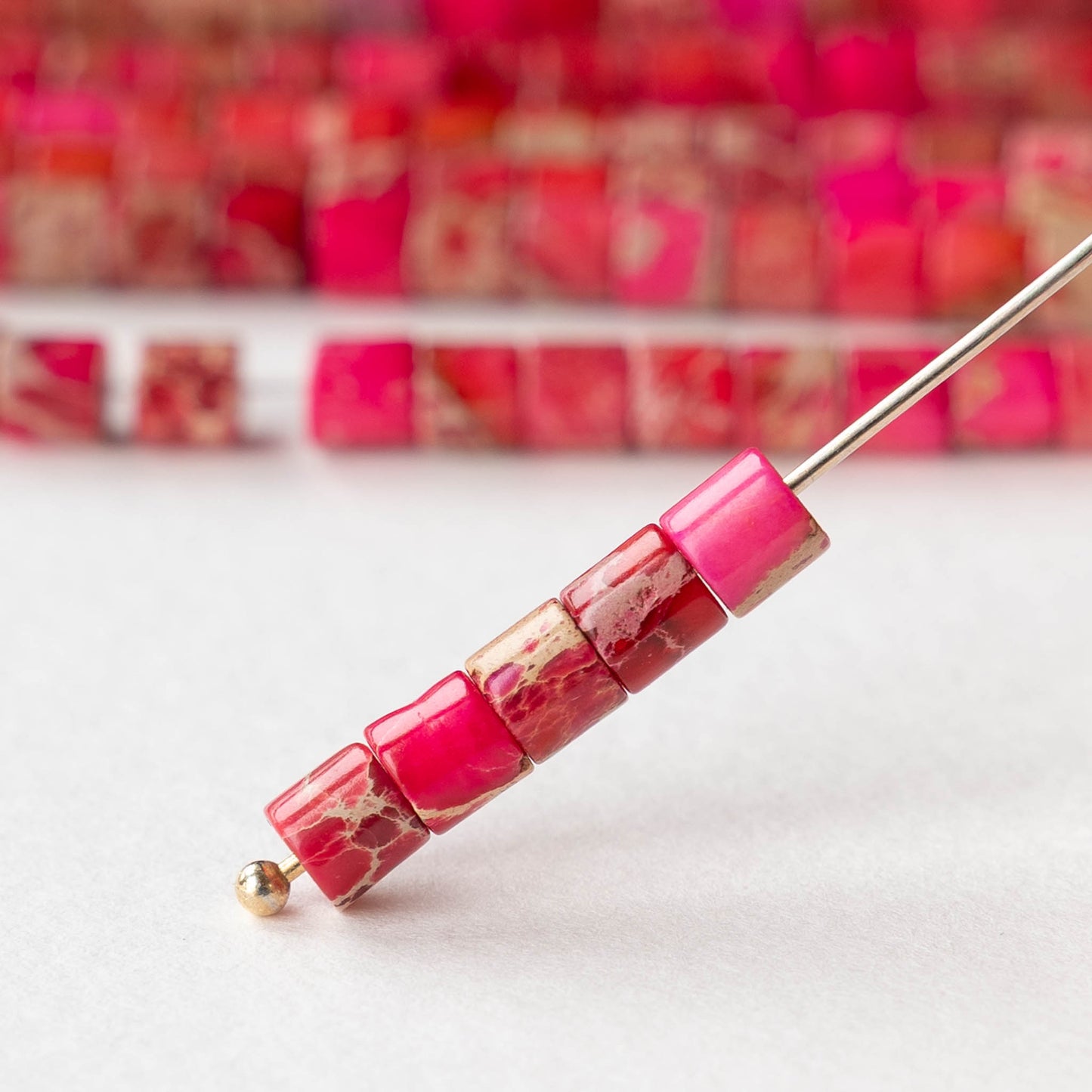 4x4.5mm Impression Jasper Tube Beads - Pink - 30 beads