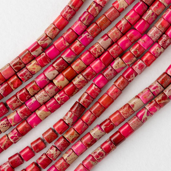 4x4.5mm Impression Jasper Tube Beads - Pink - 30 beads
