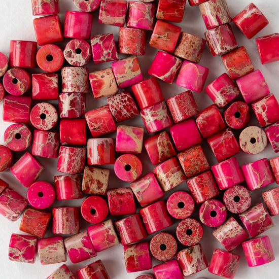 4x4.5mm Impression Jasper Tube Beads - Pink - 30 beads