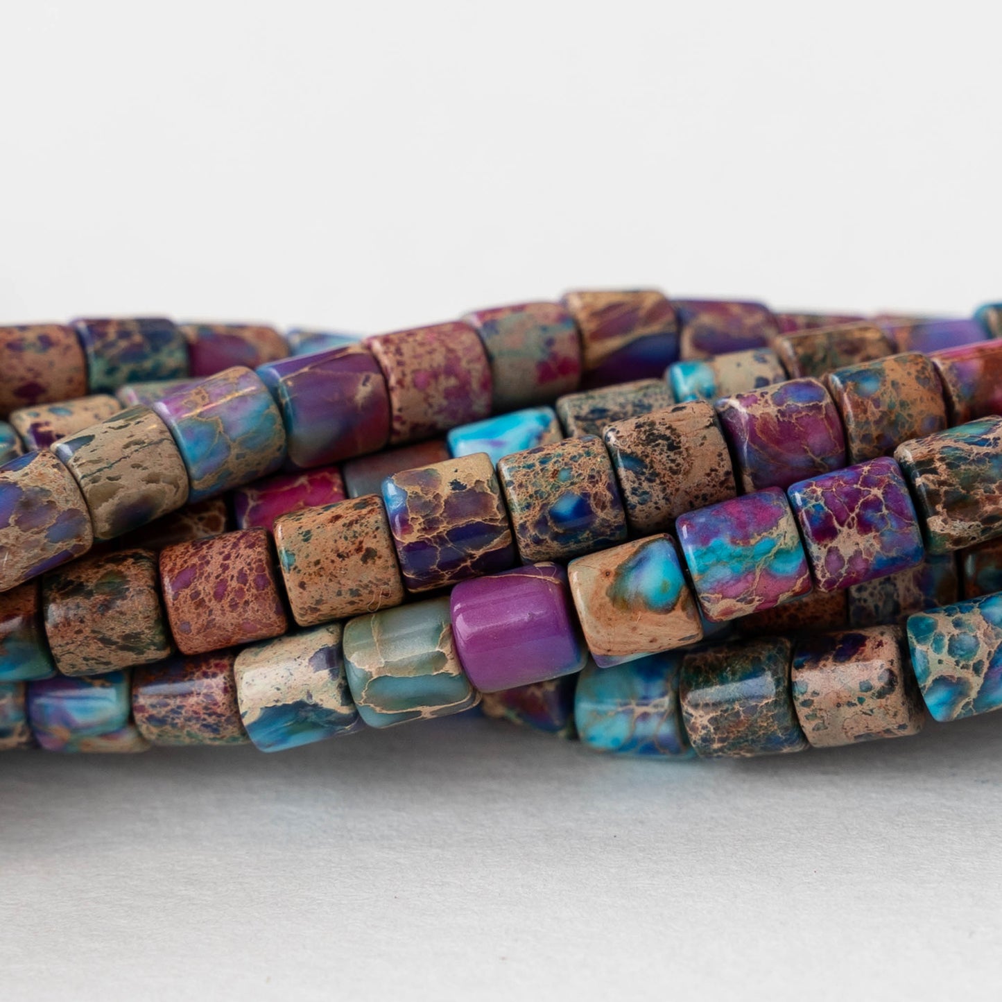 4x4.5mm Impression Jasper Tube Beads - Pink and Blue Mix - 30 beads