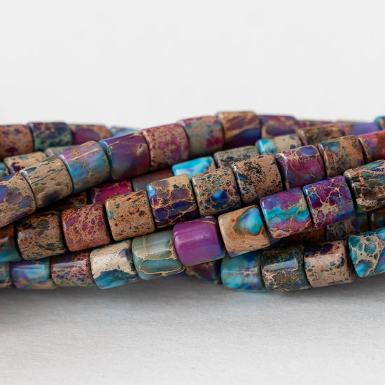 4x4.5mm Impression Jasper Tube Beads - Pink and Blue Mix - 30 beads