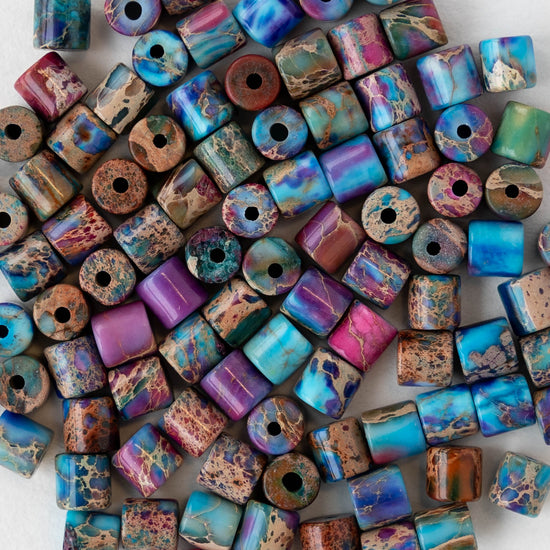 4x4.5mm Impression Jasper Tube Beads - Pink and Blue Mix - 30 beads