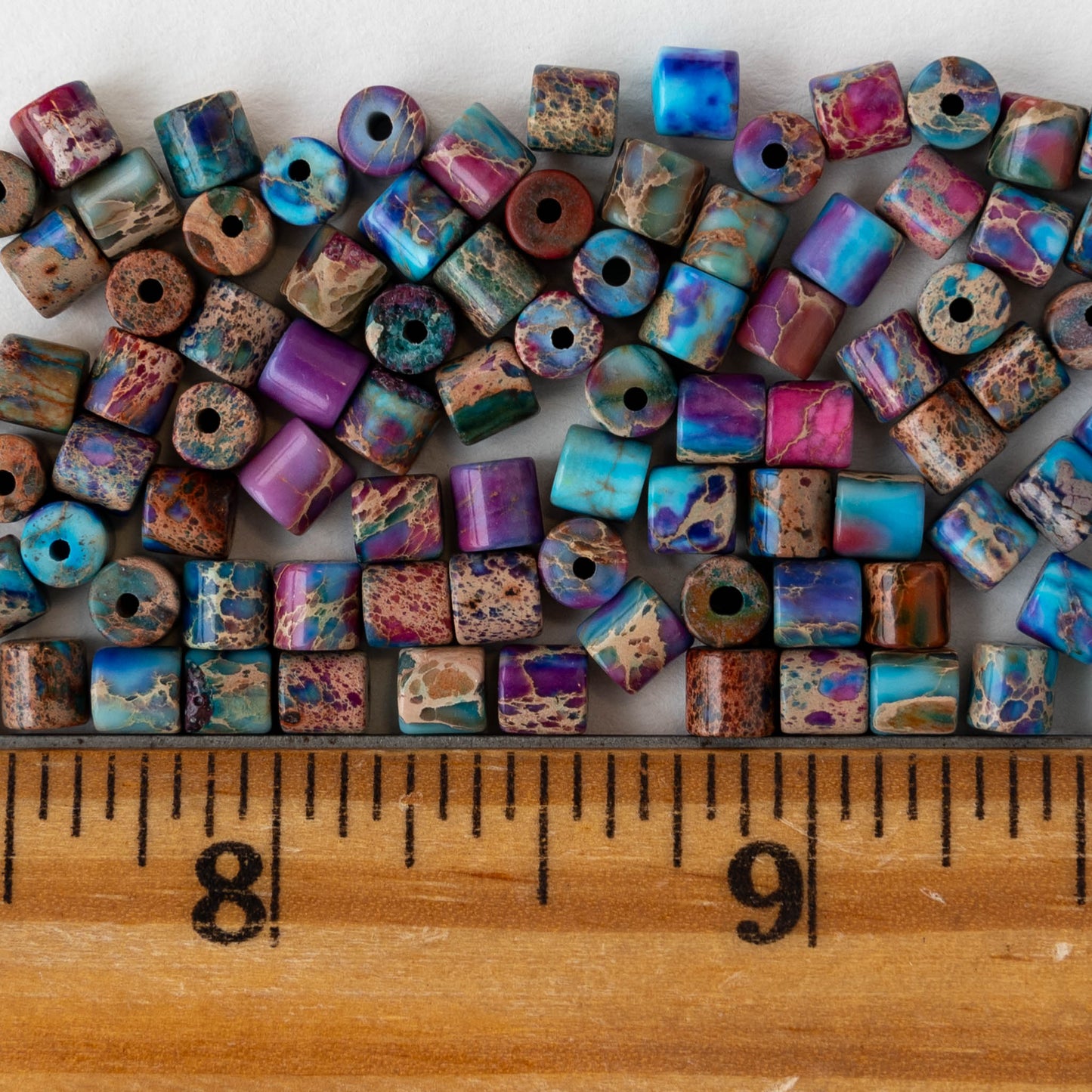 4x4.5mm Impression Jasper Tube Beads - Pink and Blue Mix - 30 beads