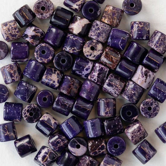 4x4.5mm Impression Jasper Tube Beads - Purple - 30 beads