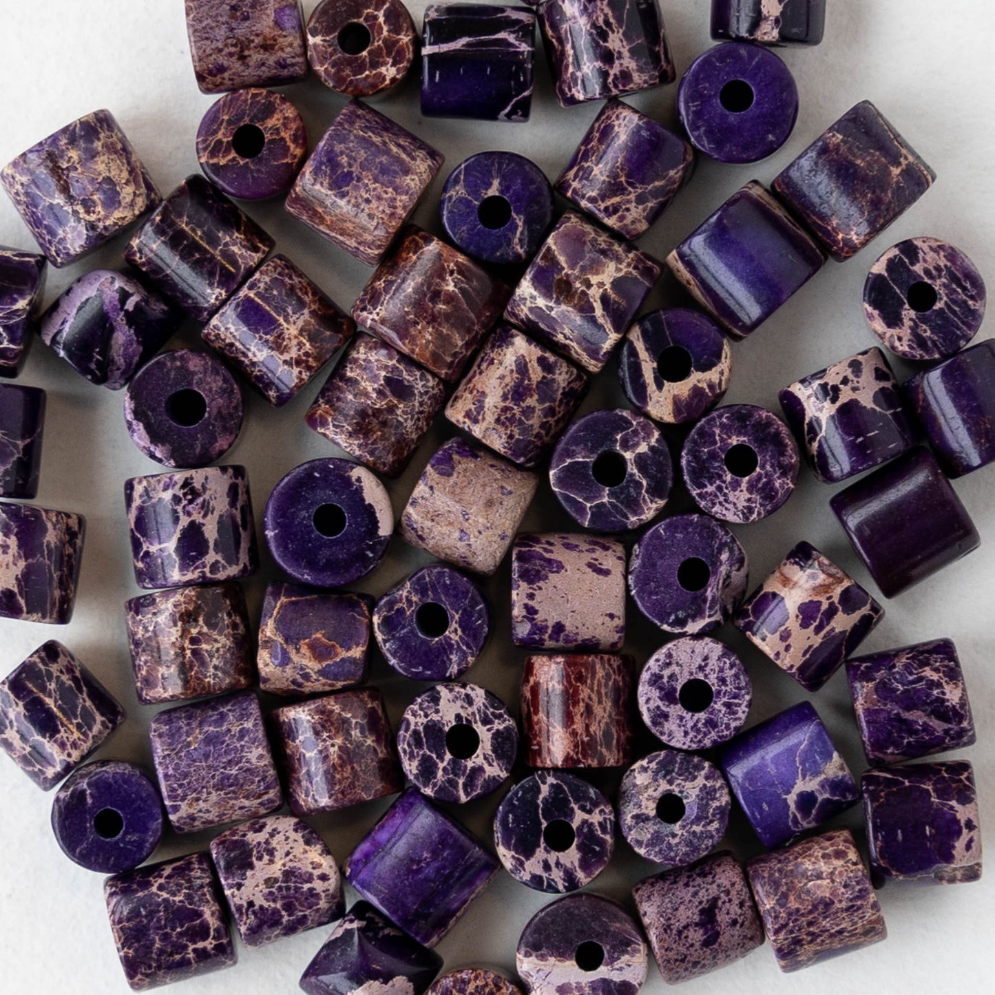 4x4.5mm Impression Jasper Tube Beads - Purple - 30 beads