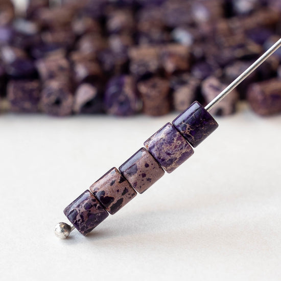 4x4.5mm Impression Jasper Tube Beads - Purple - 30 beads