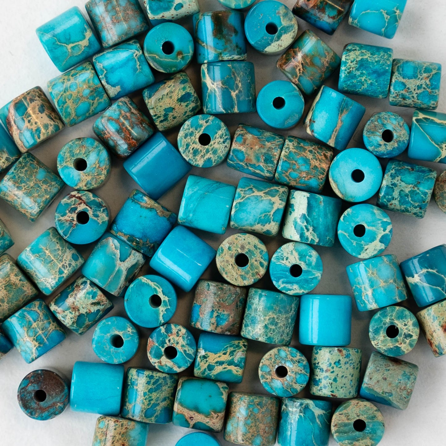 4x4.5mm Impression Jasper Tube Beads - Turquoise - 30 beads