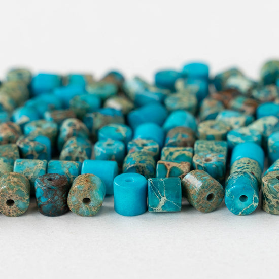 4x4.5mm Impression Jasper Tube Beads - Turquoise - 30 beads